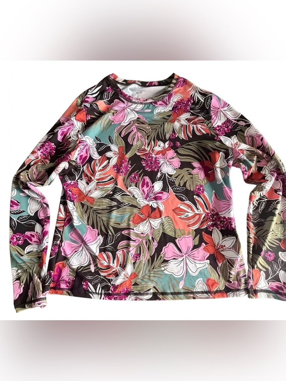 Roxy Women's Tropical Floral Long-sleeve Rash Guard Top Size Large